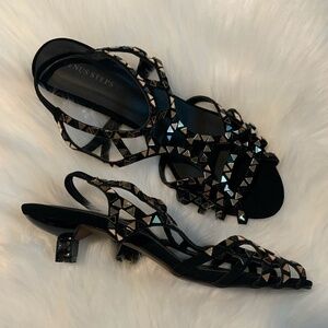 Venus Steps Straps Black Glass Rhinestone Heels